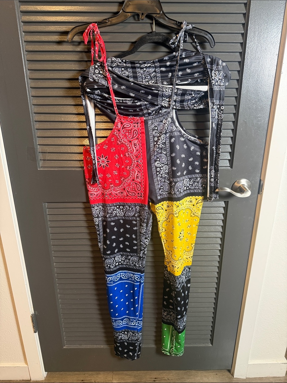 2 piece Colorblock Bandana Print Jumpsuit - Multicolor